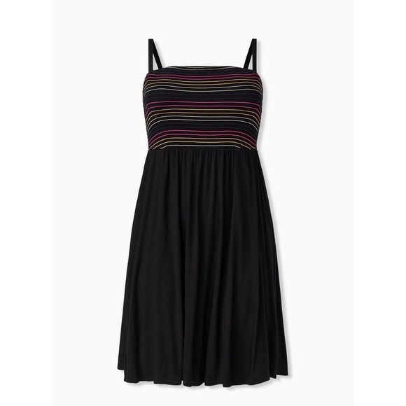 torrid Dresses & Skirts - Super Soft Black & Rainbow Stripe Strapless‎ Skater Dress